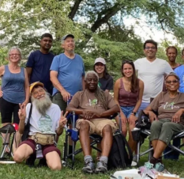 People posing outside