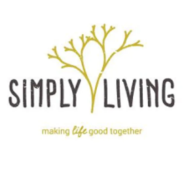 Drawing of a twig-like treein the middle and words Simply and Living on each side