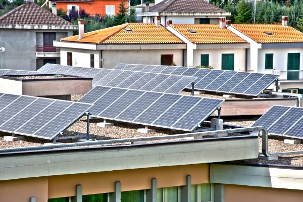 Solar panels on rooftops