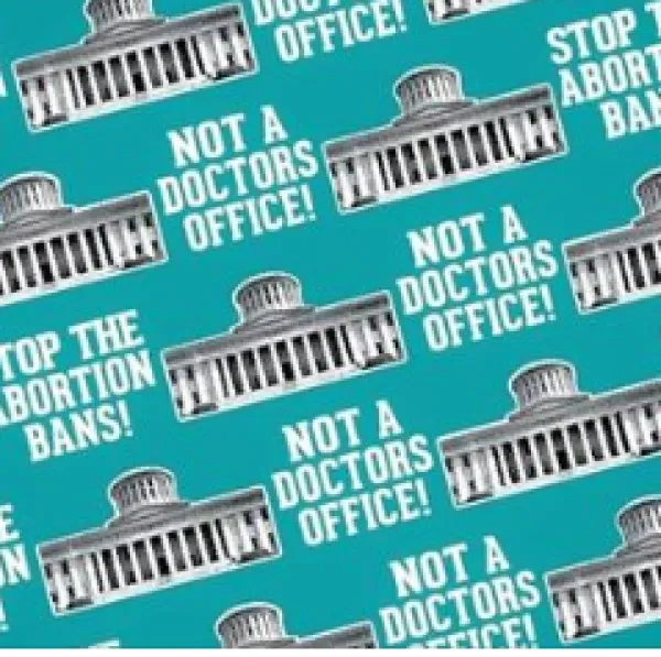 The Ohio Statehouse and words Stop Abortion Bans