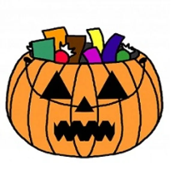 Drawing of pumpkin with candy coming out of the top
