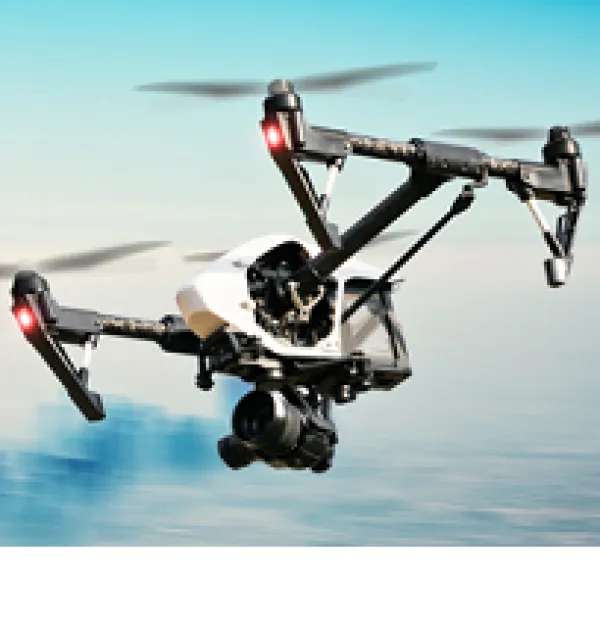 Drone flying in the sky, three propellers