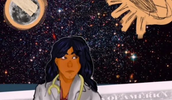 Woman with night sky