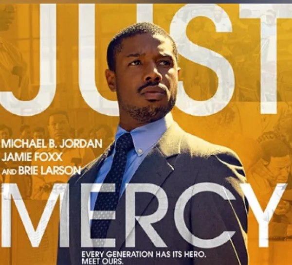 Just Mercy logo and black man