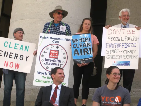 Before an  April 20 Climate Lobby Day organized by Ohio Interfaith Power and Light, faith communities gathered for a rally on the Statehouse steps to call for an end to the freeze on Ohio's green energy standards. 