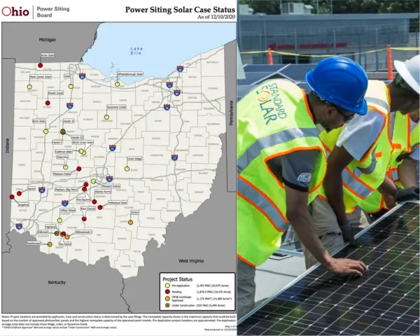 Map of Ohio solar farms and solar workers