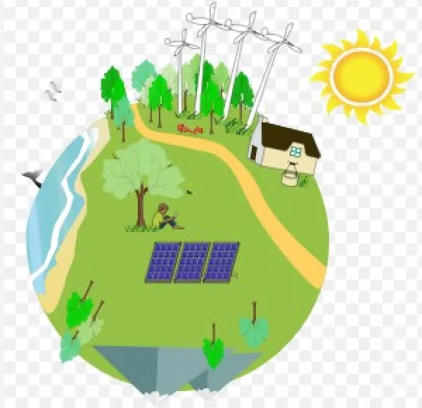 Earth with windmills and solar panels