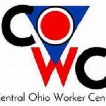 Logo of Central Ohio Worker Center with large COWC with red and black letters and the O in a blue triangle
