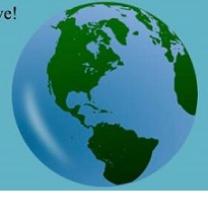 Blue background and an image of the earth, a round blue circle with green continents