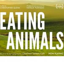 The words Eating Animals against a rolling plain