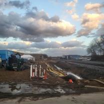 Scene of railroad track and machinery