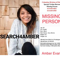 Young woman with long brown hair with words describing her and the search for her