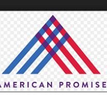 Blue and red lines put together in an upside down V and the words American Promise