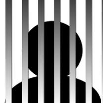 Black drawing of person behind bars