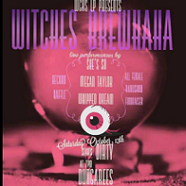 Pink and black poster with details about the event