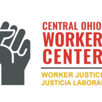 Gray fist in the air and words Central Ohio Worker Center