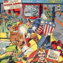 Comic book with Captain America punching a Nazi