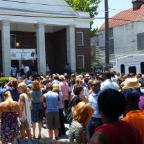 People gatheted at church for memorial in Charleston
