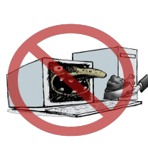 No sign over a computer with a scary face