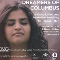 Young Latino woman's face looking down and details of the event