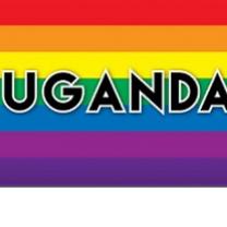 Rainbow background with words UGANDA
