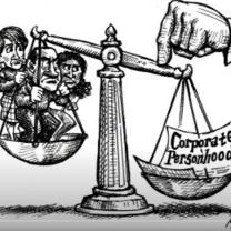 Scale with people on one side and corporate personhood on the other