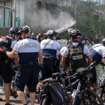 Cops spraying at a protest