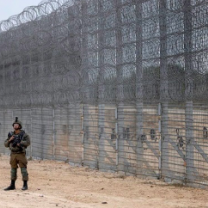 Man standing outside a wall of fences