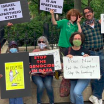 People with signs protesting