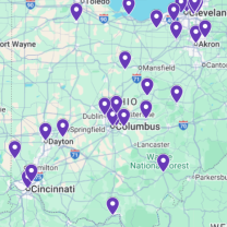 Ohio map with purple dots