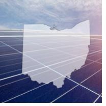 Map of Ohio with grid in background and sky