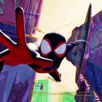 Spiderman flying through buildings