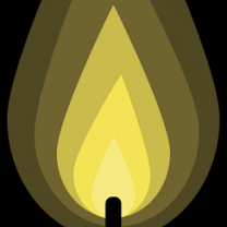 Top of a candle flame as a cartoon in different hues of yellow against black