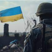 Ukraine soldier and flag