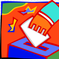 A hand placing ballot in box