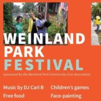 Orange background with words Weinland Park Festival