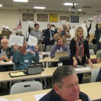 Meeting with people protesting