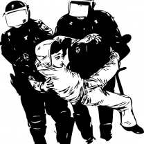 Drawing of two police arresting a guy and carrying him 