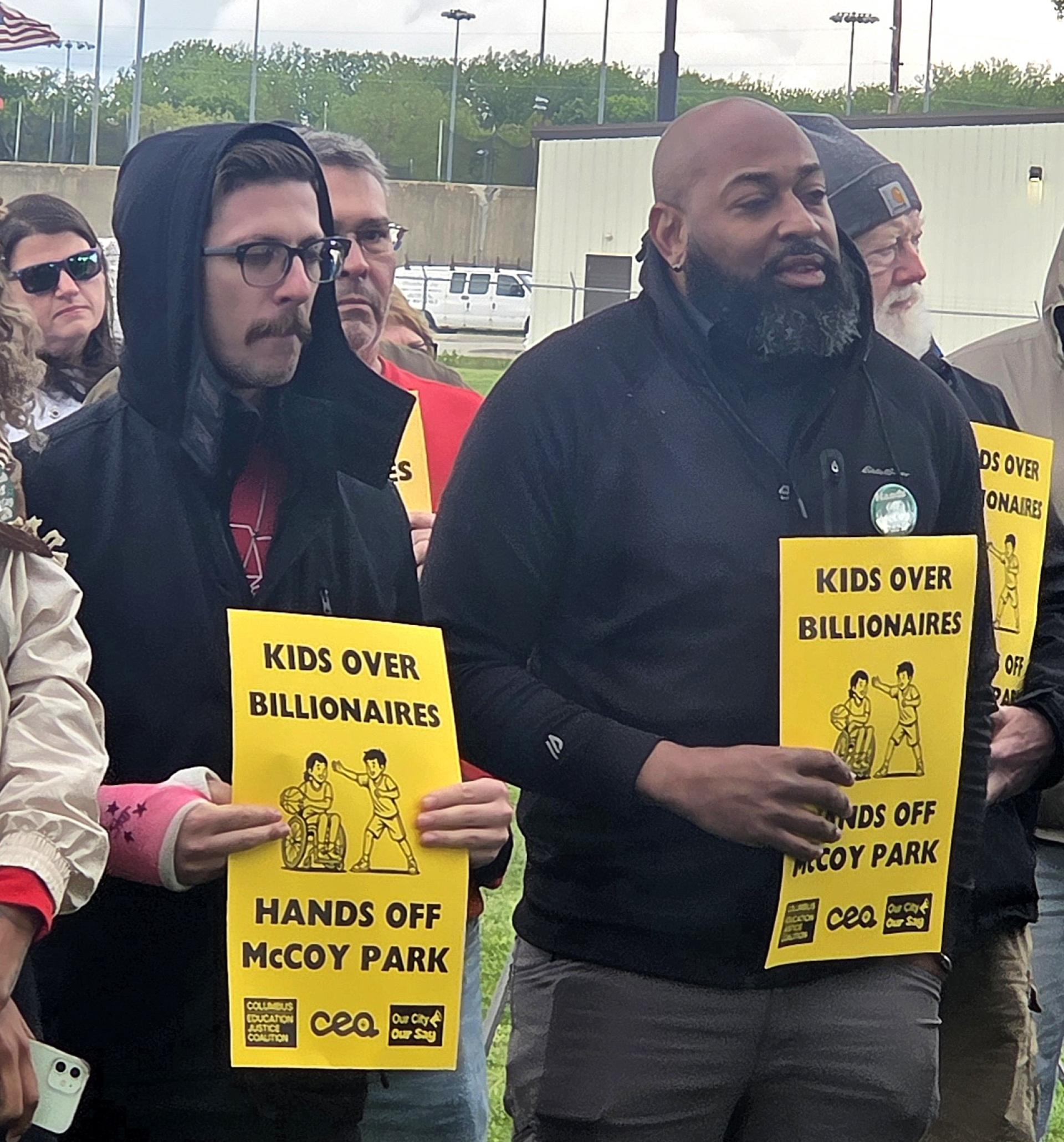 People protesting at McCoy Park