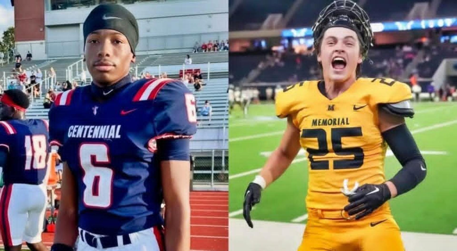 Black and white teens in football gear