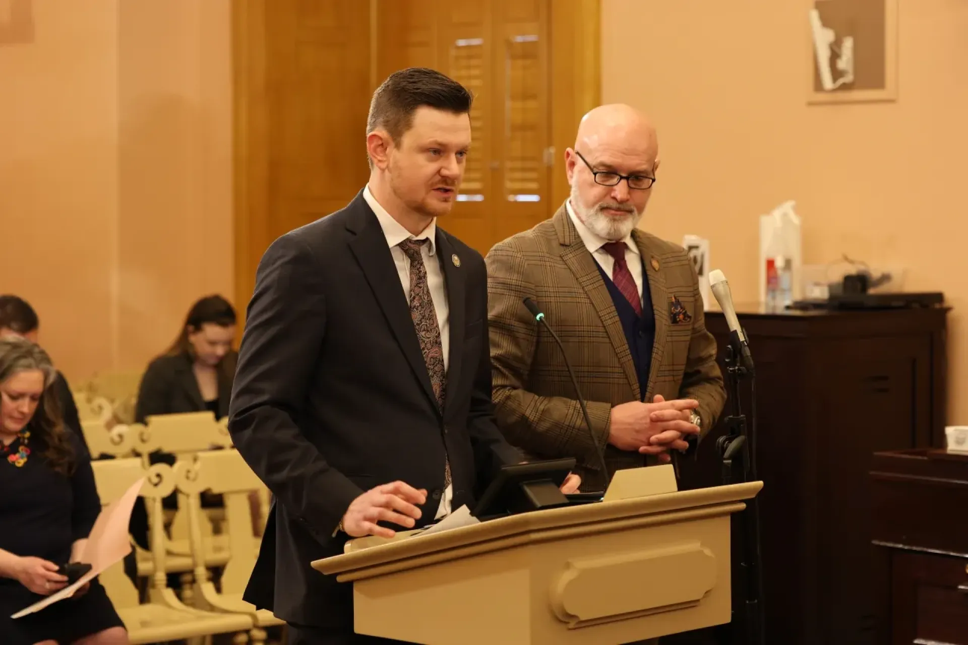 Two guys at a podium