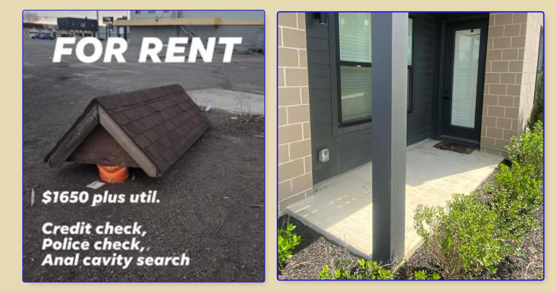 For rent ad and veyr small concrete slab behind a back door.