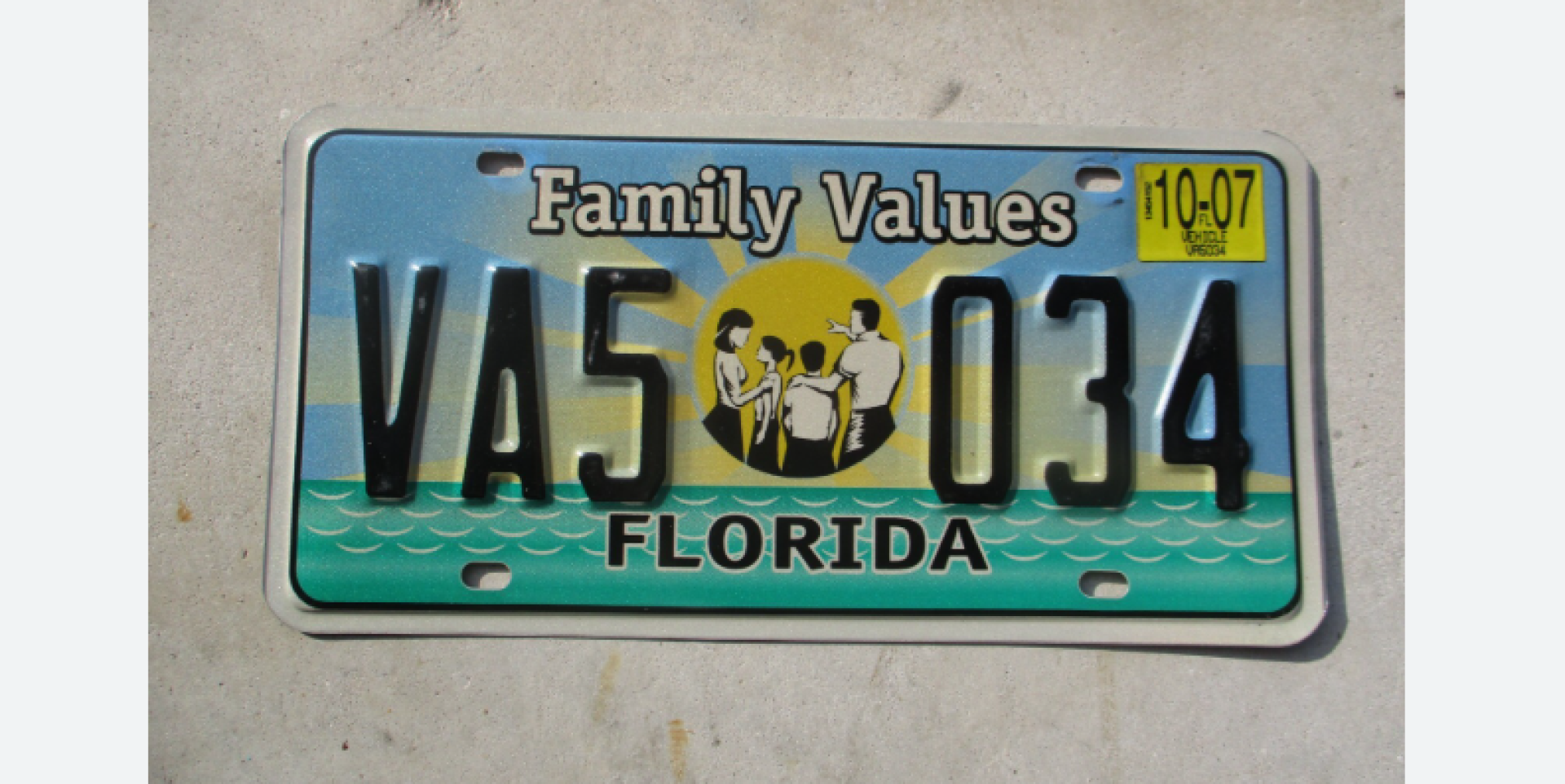 Florida license plate saying Family Values