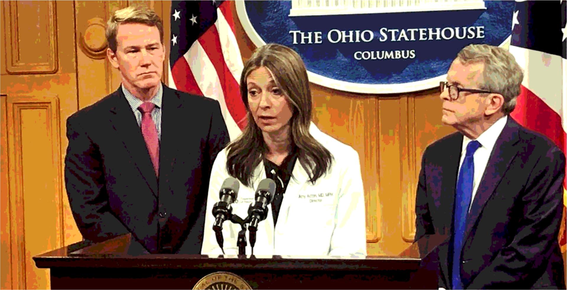 Amy Acton with Governor Dewine and Jon Husted