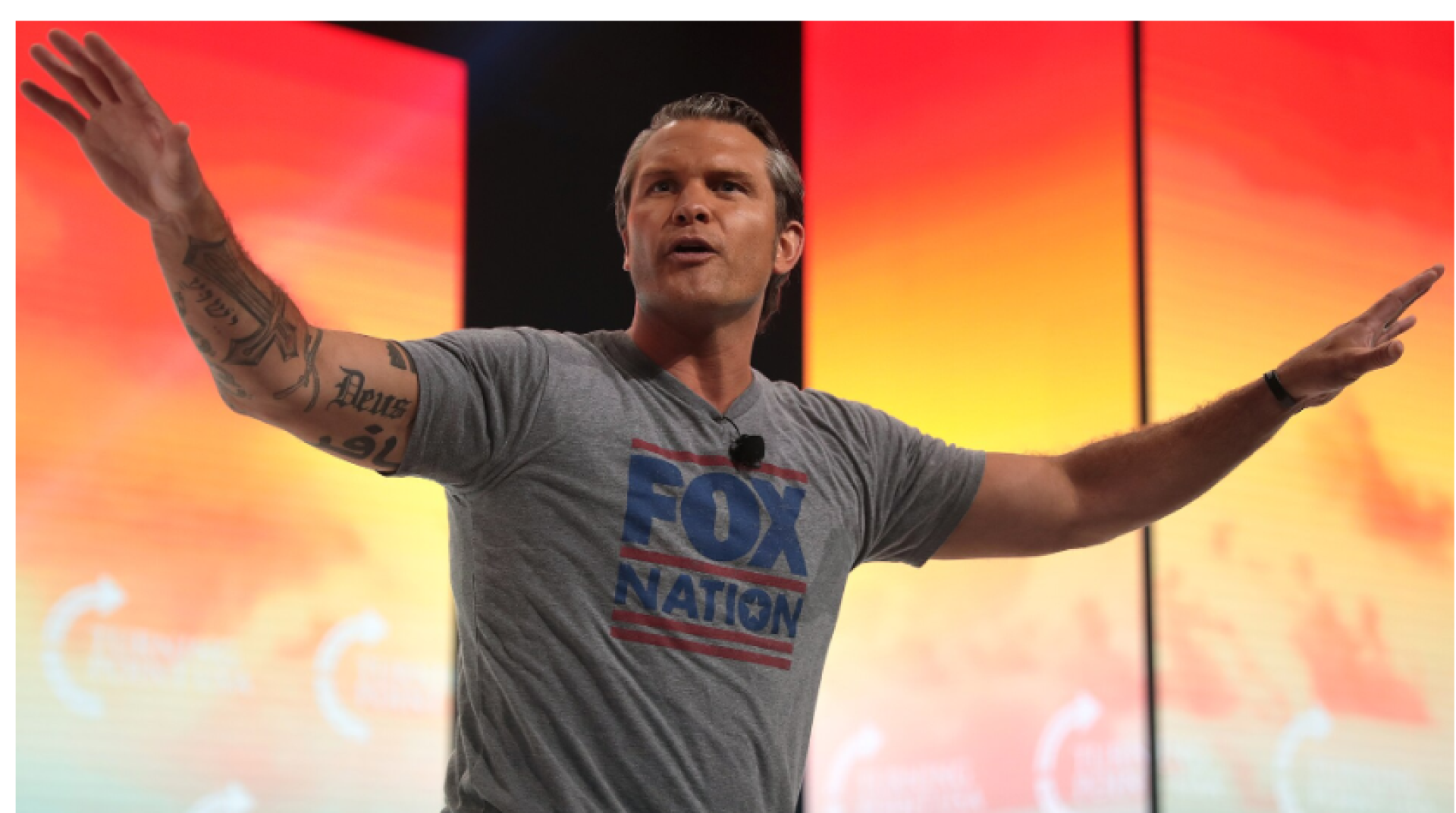 Pete Hegseth with lots of tattoos