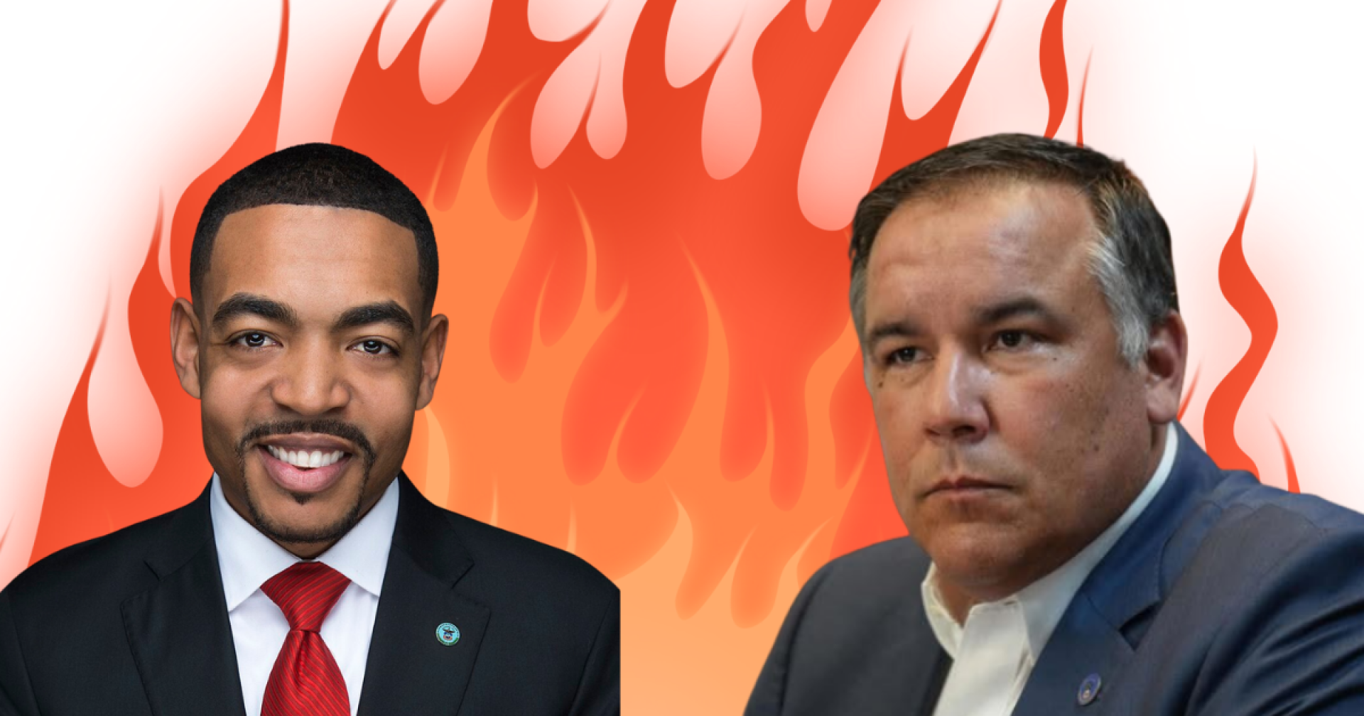 Mayor GInther and Council President Shannon Hardin with fire in background