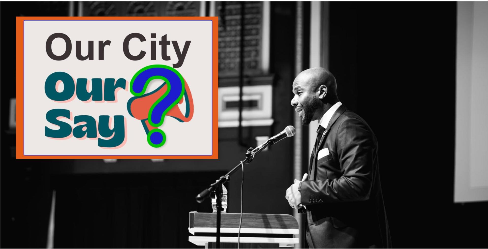 Black man at podium