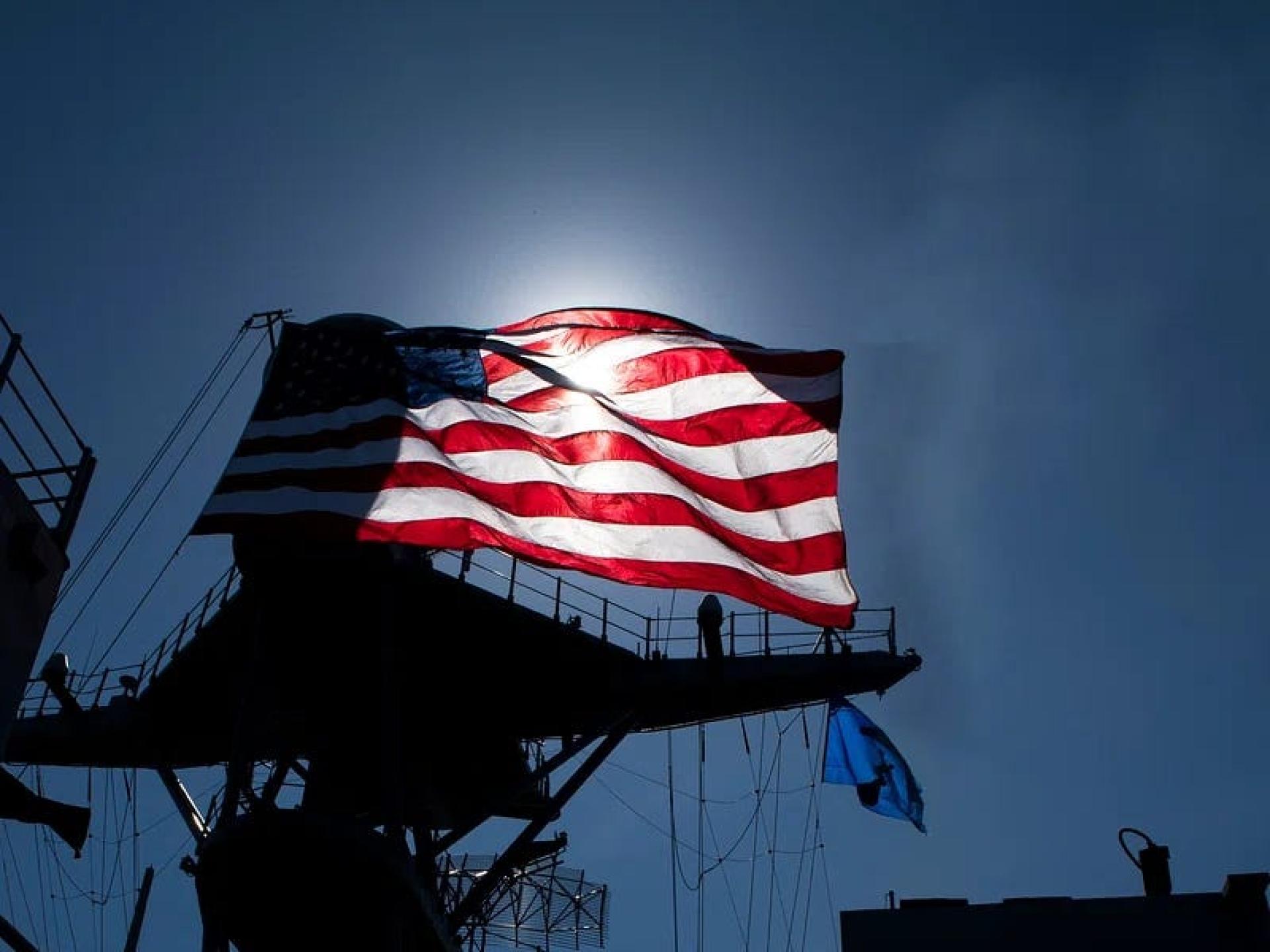 Flag and fighter jet